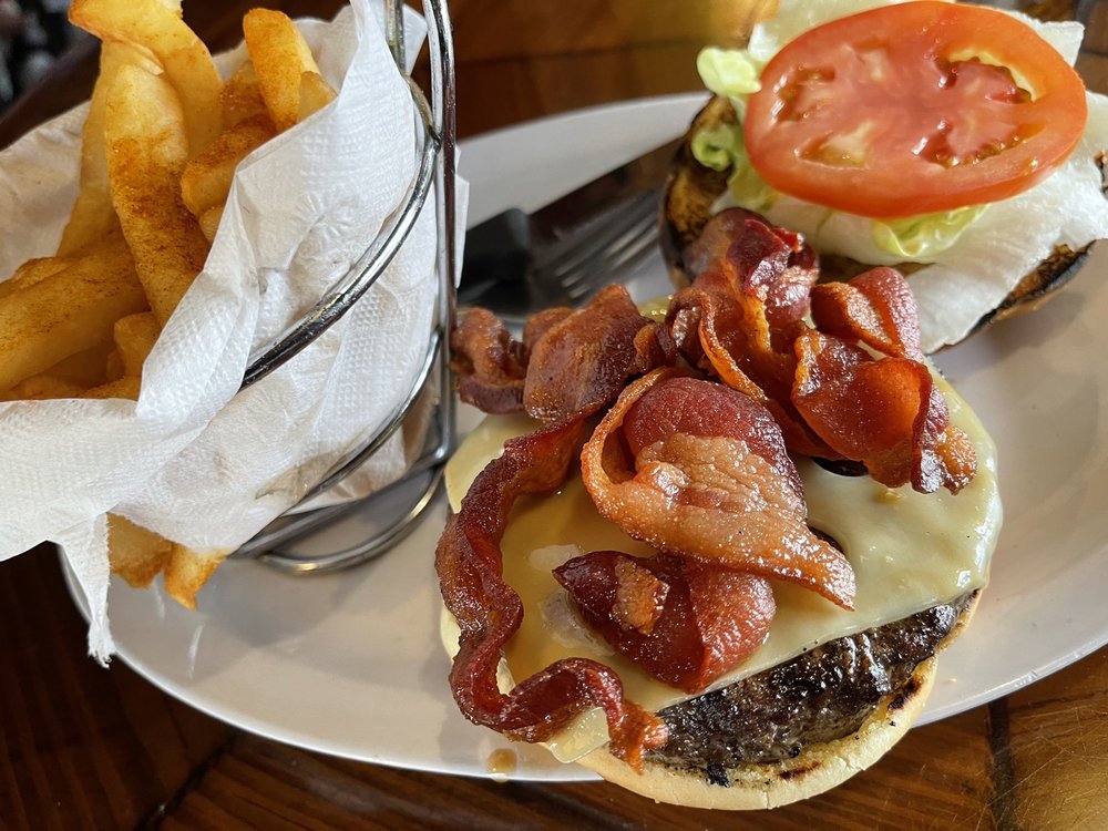 Bacon Cheeseburger and Fries - pic by Sergio F. on Yelp - Duffy's Tavern near Alexan Park 82nd